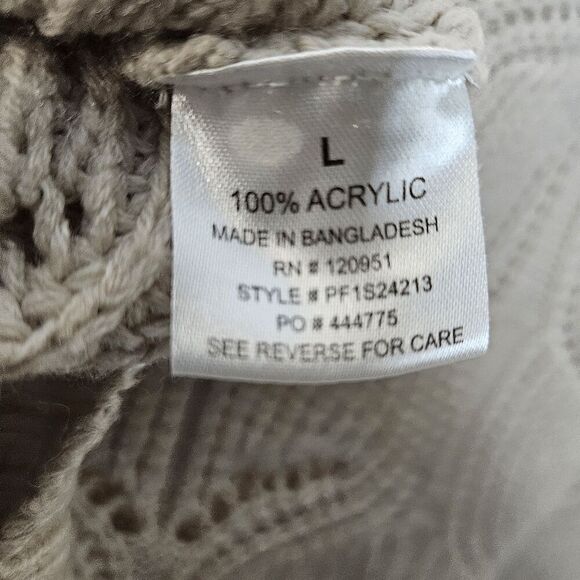 Pink Rose Cropped Crochet Open Pattern Cable Knit Long Sweater Women's Tan/Gray - Picture 3 of 4